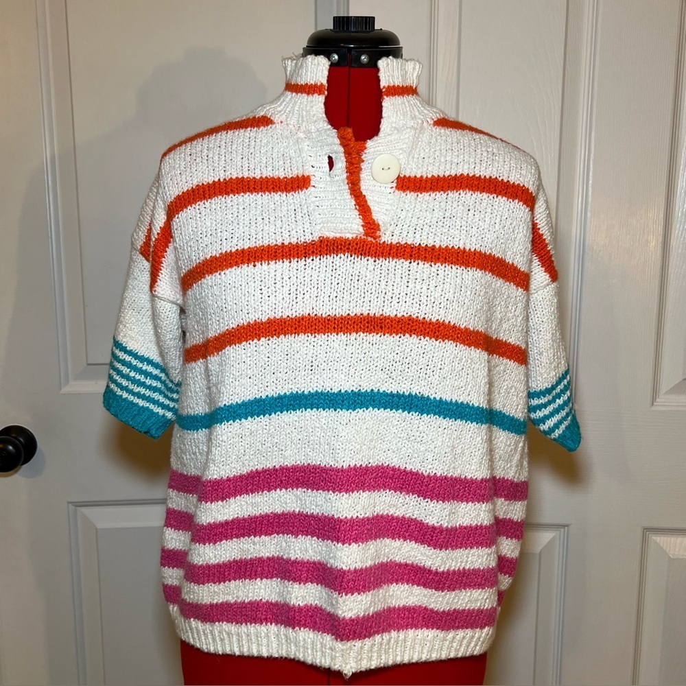 Vintage Renee Tener Jeanne Pierre Short Sleeve Knit Mock Neck Sweater Womens L